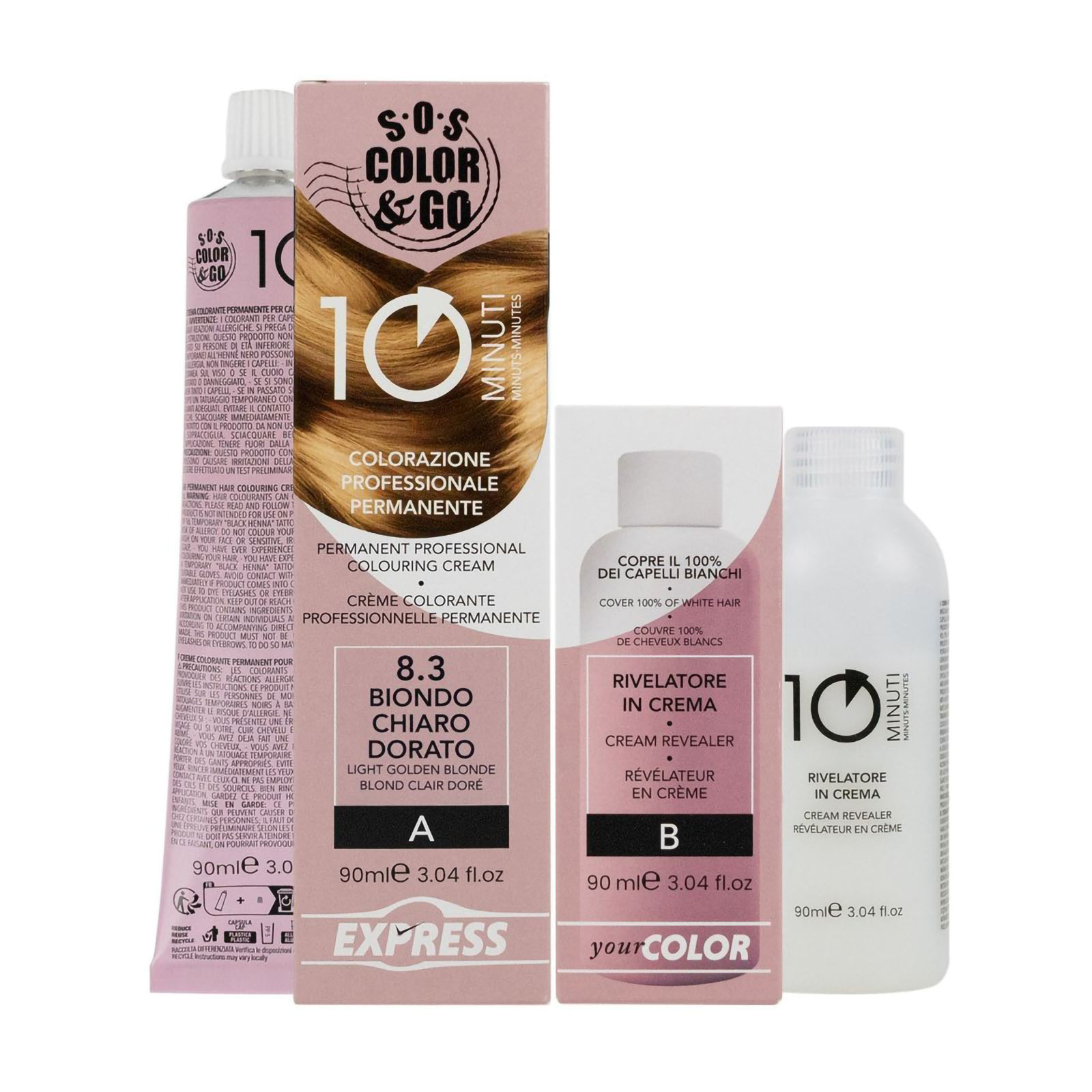 Sos Color&go Set Colorazione Professionale Permanente In 10 Minuti - 90 Ml 8.3 Biondo chiaro dorato