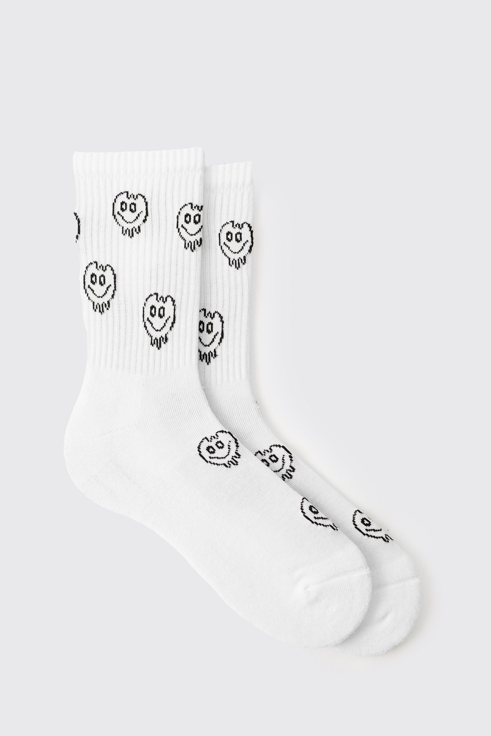 Calzini sportivi con grafica di Smiley, Bianco