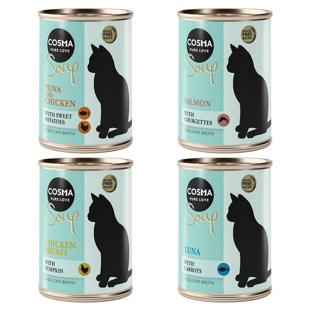 Prezzo speciale! 6 x 100 g Cosma Soup Alimento umido per gatto - Mix 1: Tonno, Tonno e Pollo, Petto di Pollo, Salmone