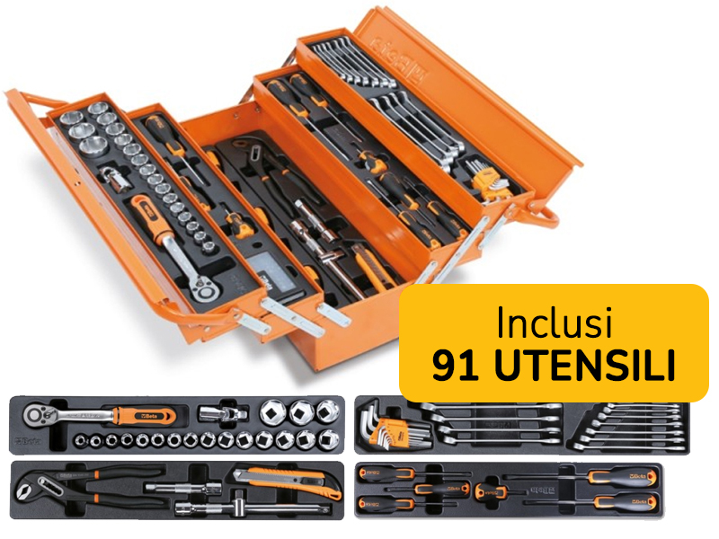 Cestello porta attrezzi in lamiera Beta Worker 2120L-E/T91 con 91 utensili per manutenzione generale