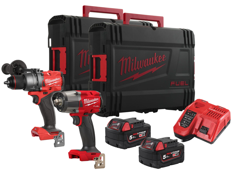 Kit Milwaukee 18V Trapano FPD3 + Avvitatore ad impulsi FMTIW2F12 con 2 batterie e valigetta