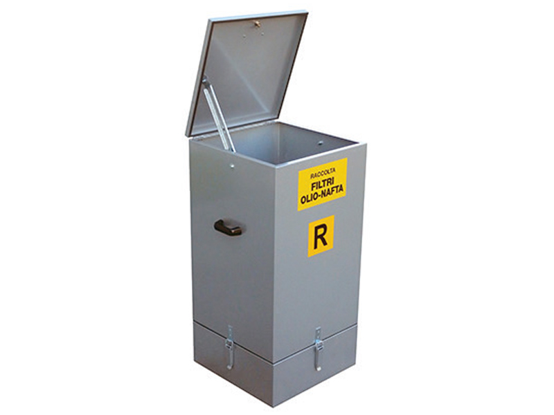 Contenitore di raccolta in acciaio Carvel 500x500x1000mm per filtri olio usati, capacit�� 250lt
