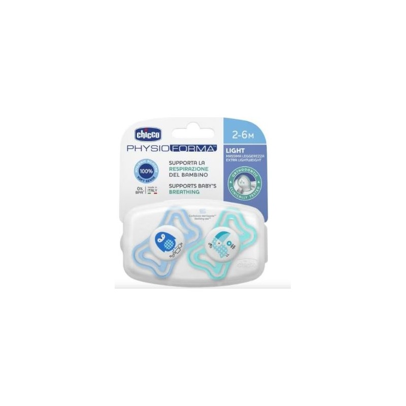 Chicco - Chicco Succhietto Light Azzurro Silicone 2-6m 2 Pezzi