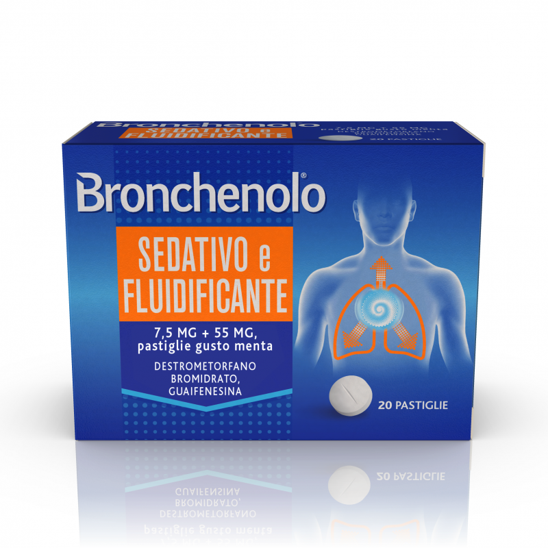 Perrigo Italia - Perrigo Italia Bronchenolo Sedativo E Fluidificante, 7,5 Mg + 55 Mg, Pastiglie Gusto Menta  Destrometorfano Bromidrato, Guaifene