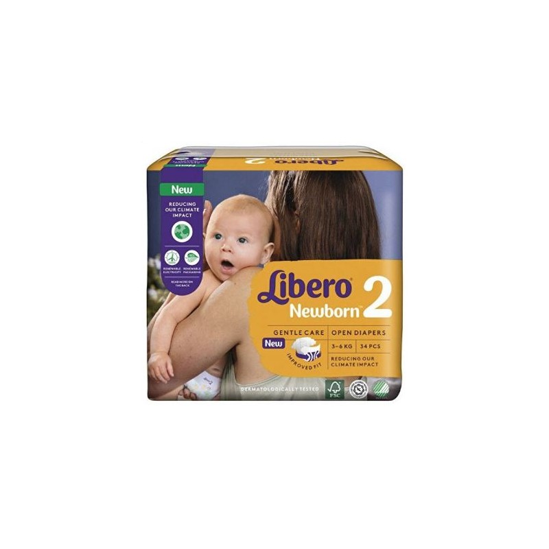 Libero - Essity Italy Libero Newborn Pannolino Per Bambino Taglia 2 3-6 34 Pezzi
