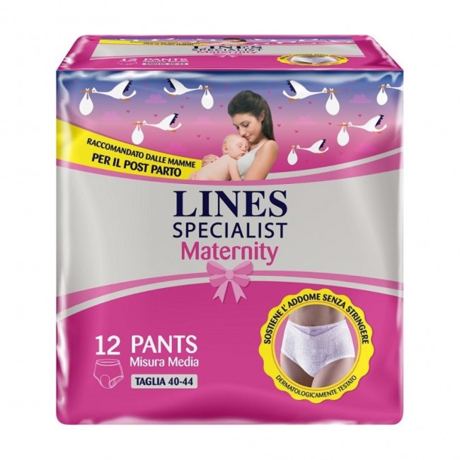 Lines - Lines Specialist Maternity Mutandina Assorbente Post Parto Taglia M - 12 Pezzi
