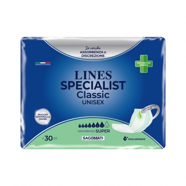 Lines - Lines Specialist Classic Unisex Pannoloni Sagomati Super - 30 Pezzi