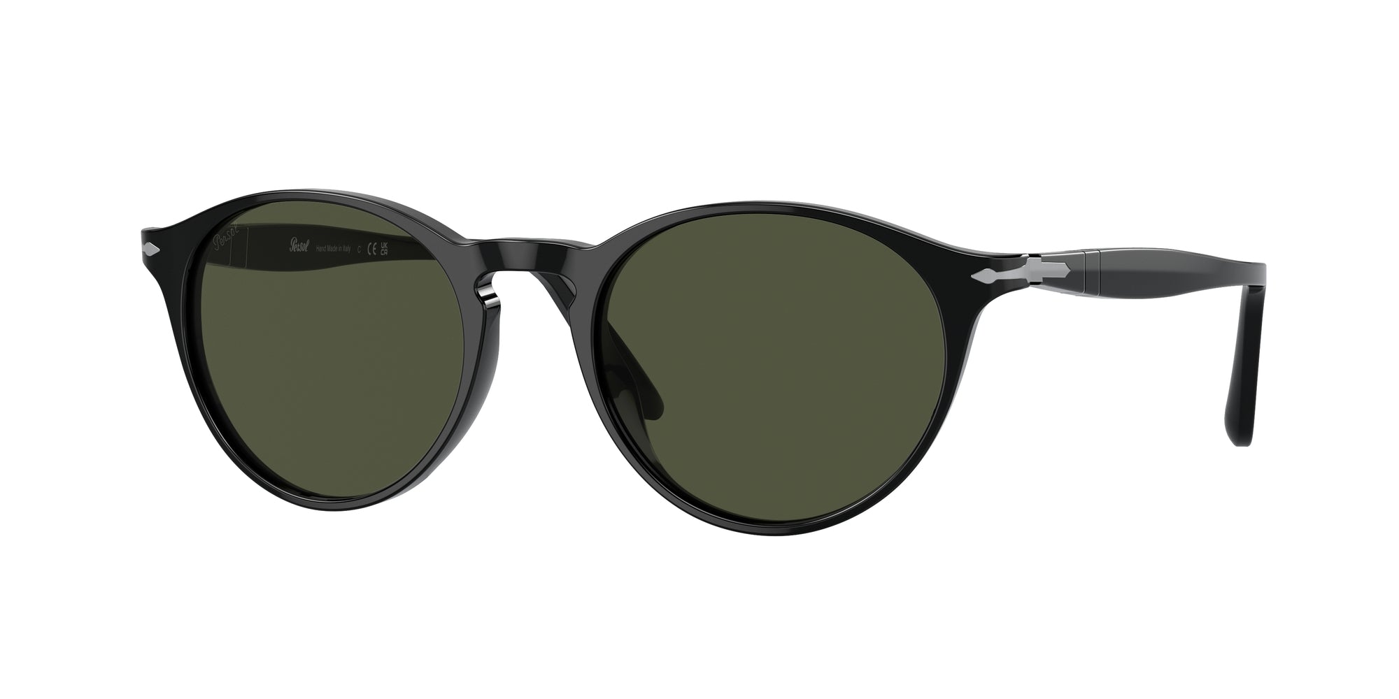 Persol Uomo Po3092Sm 901431 Occhiali Da Sole Acetato Nero Verde Rotonda Normale
