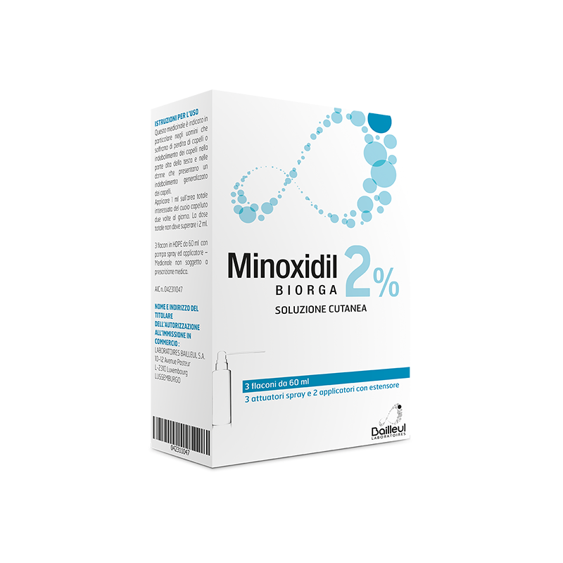 Laboratoires Bailleul S. A. - Minoxidil Biorga 2%, Soluzione Cutaneaminoxidil 3 Flaconi