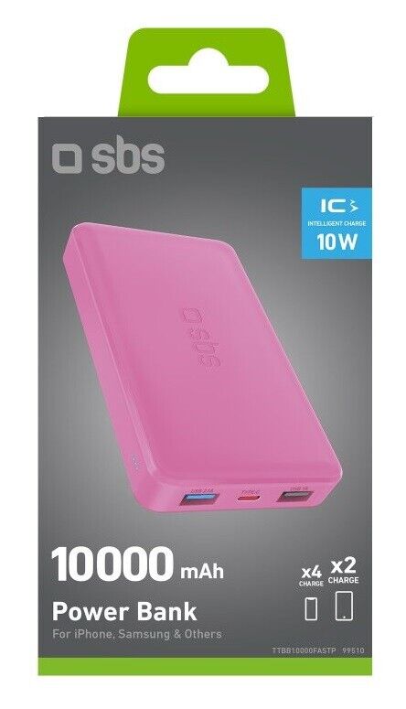 SBS POWER BANK 10.000 MAH EXTRA SLIM USB 2.1A INTELLIGENT CHARGE (IC) PINK