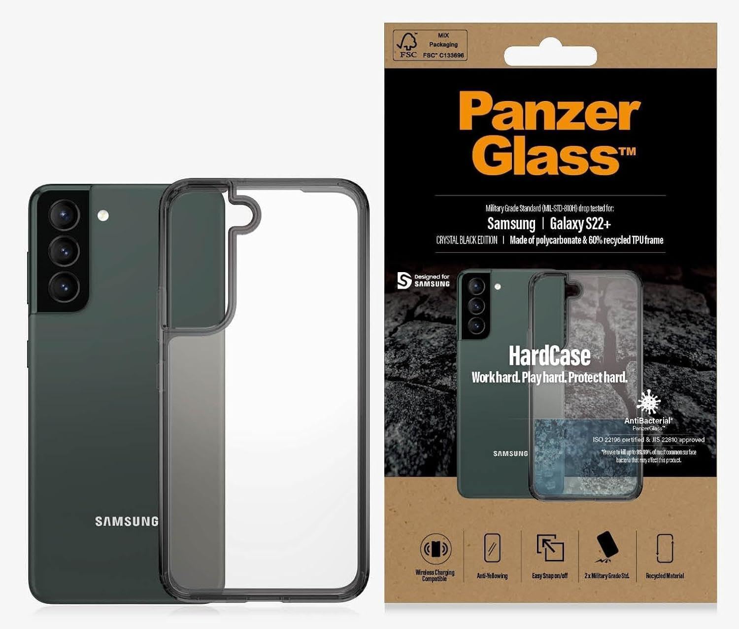 Panzer Vetro Grado Militare Standard Custodia Rigida per Galaxy S22 + Smokey