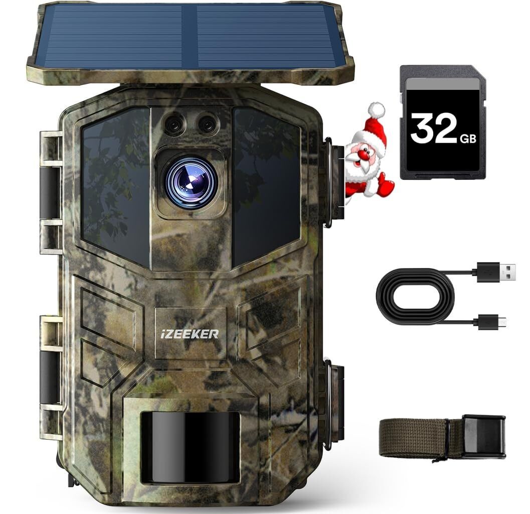 iZEEKER Fototrappola Solare, 4K 48MP Fototrappola Notturna con Visione Notturna,