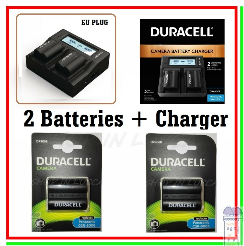 2x Batteria DURACELL DR9668 = CGR-S006 x Lumix DMC-FZ50 FZ38 + Caricabatterie