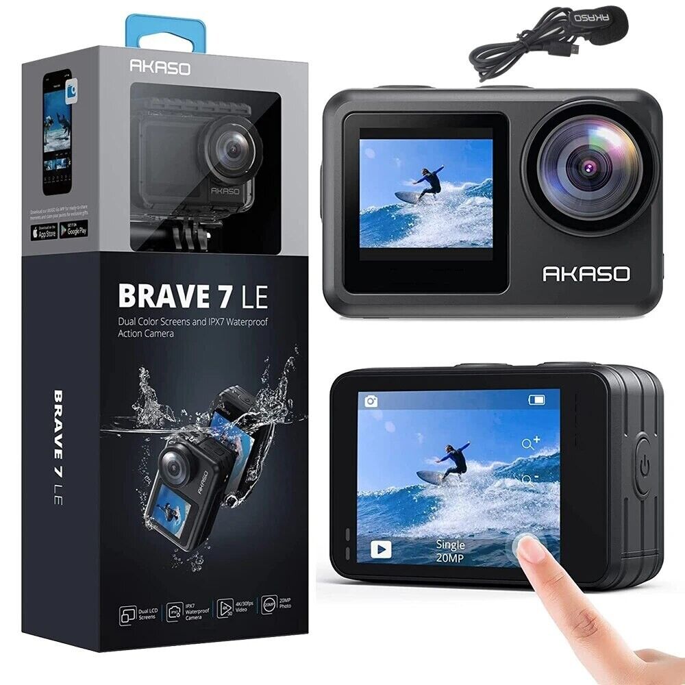 AKASO Fotocamera Sport 4K 30fps - Ipx 8 a Tenuta Stagna Due Schermi Touch 20MP D