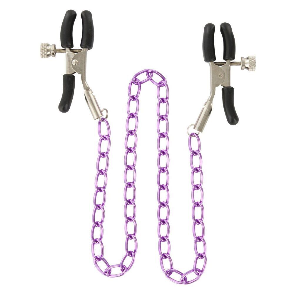 Pinze Strizza Capezzoli Regolabili con Catena in Metallo ToyJoy Viola