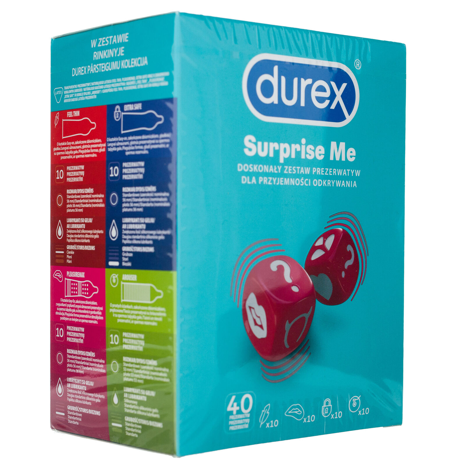 Set di preservativi Durex Surprise Me, 40 pezzi