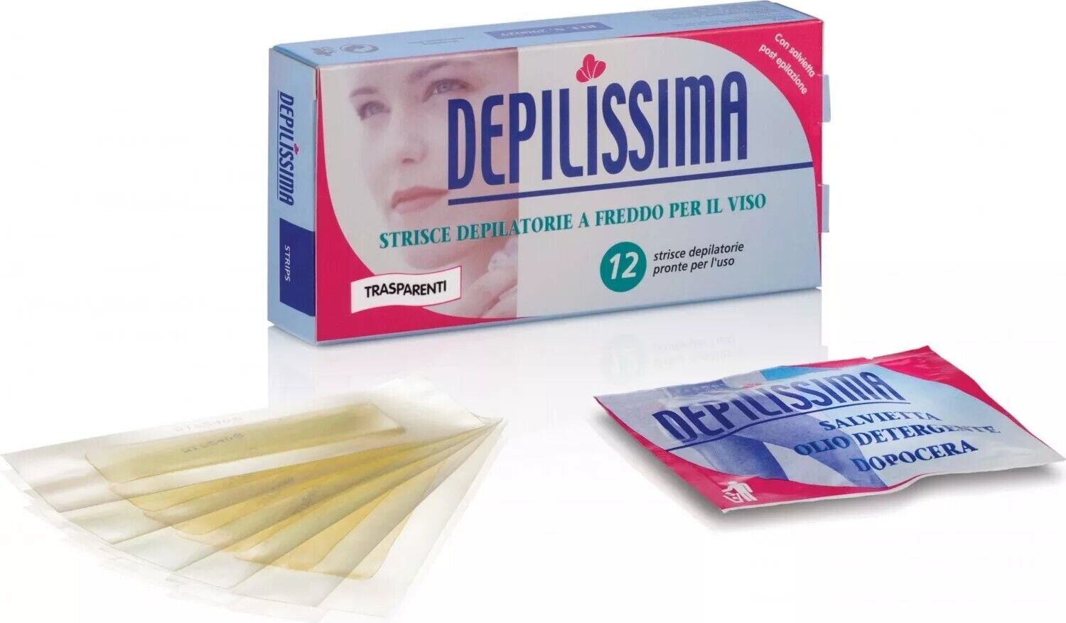 Depilissima 12 Strisce Depilatorie a Freddo per il Viso Trasparenti