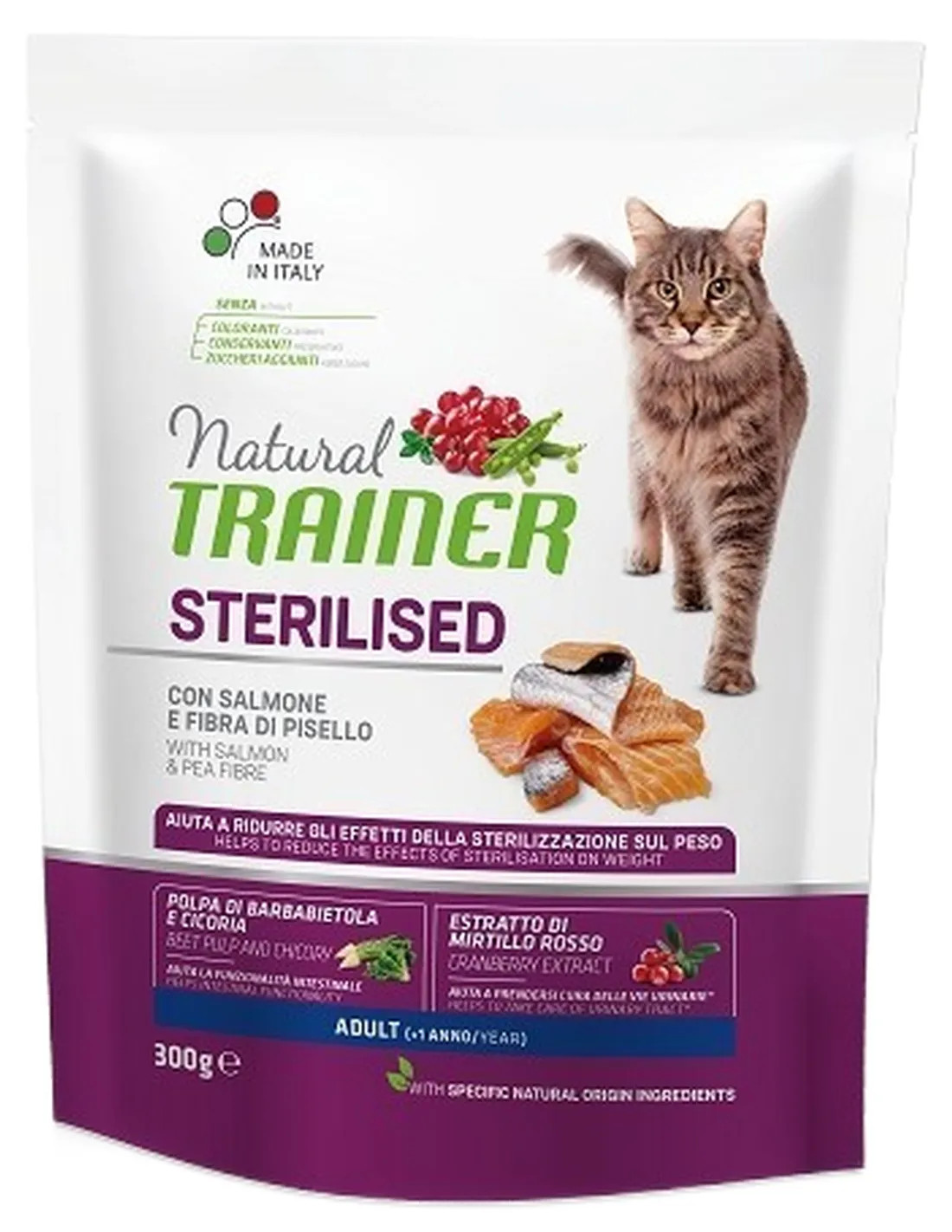 Natural trainer Sterilised gatto Adult con salmone 300 gr
