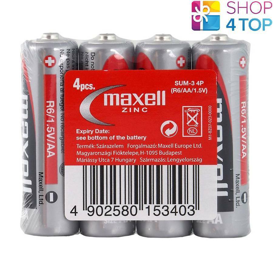 4 Maxell Zinco Carbonio Aa R6 batteries Quattro Confezione 1.5V R06 N Mercurio