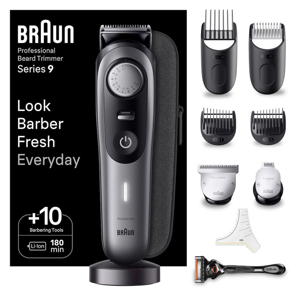 BRAUN BEARD TRIMMER BT9420 REGOLABARBA 40 LUNGHEZZE AUTONOMIA 180 MINUTI