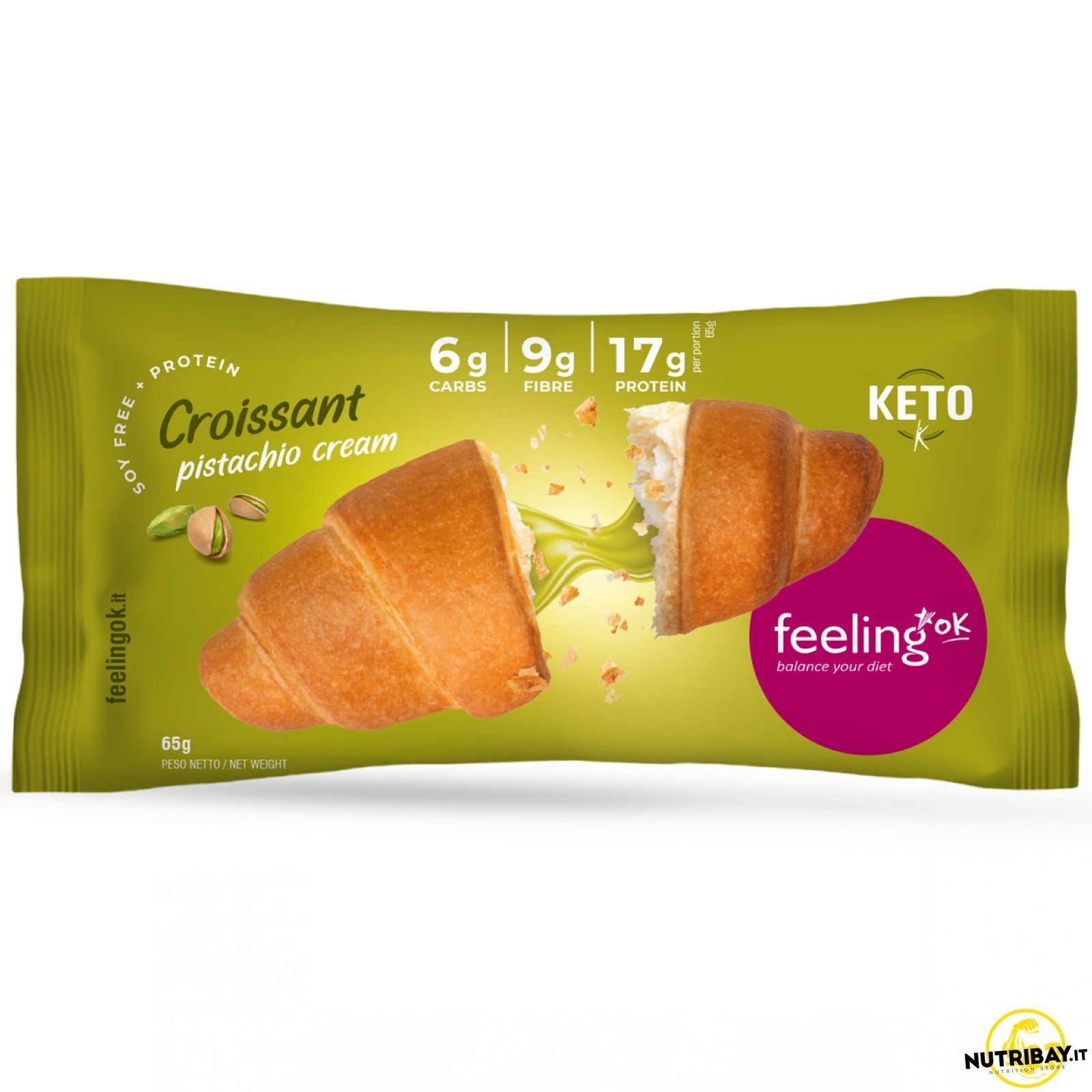 Feeling Ok Croissant Pistachio Cream +Protein - 65 gr Cornetto keto ripieno