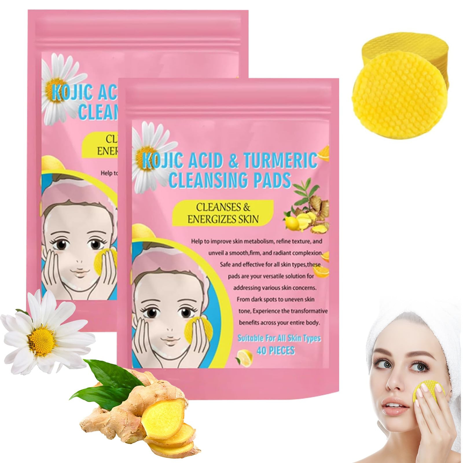 Landrain 80 pezzi Turmeric Kojic Acid Pads, delicati e privi di (T3V)