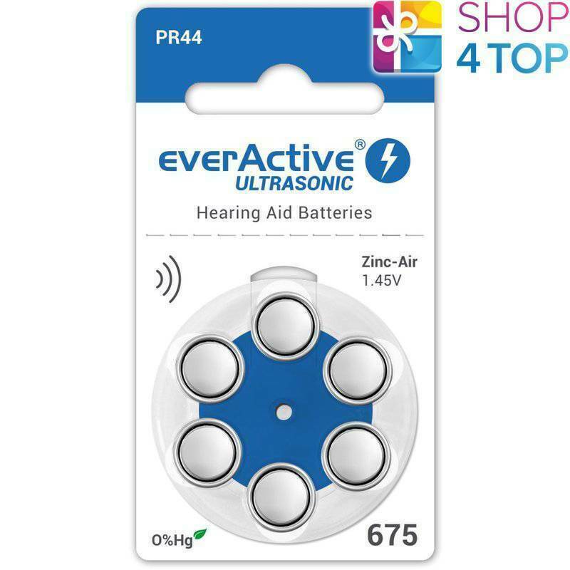 6 EverActive Ultrasuoni Misura 675 PR44 Hearing Aiuto batteries 1.45V Zinco Aria