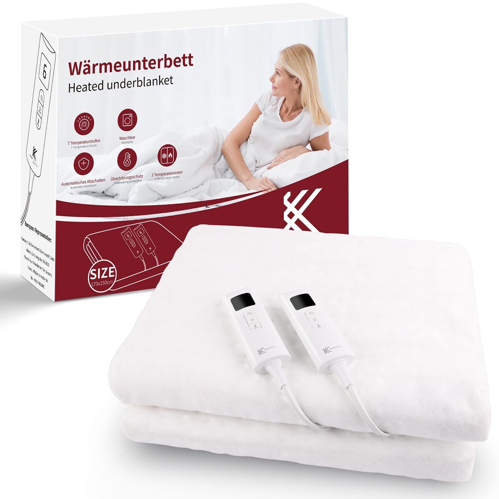 REDKEY Scaldaletto Elettrica Matrimoniale,170x150 cm Sottocoperta,7 Temperature,