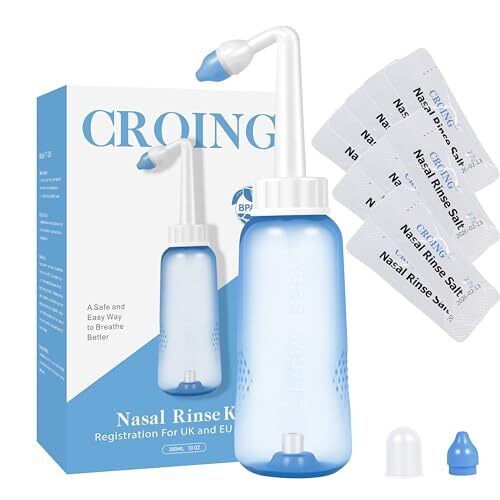 CROING Irrigatore Nasale - 120 x Sale + 1 x Neti Lota Bottiglia (300ml) - Irriga