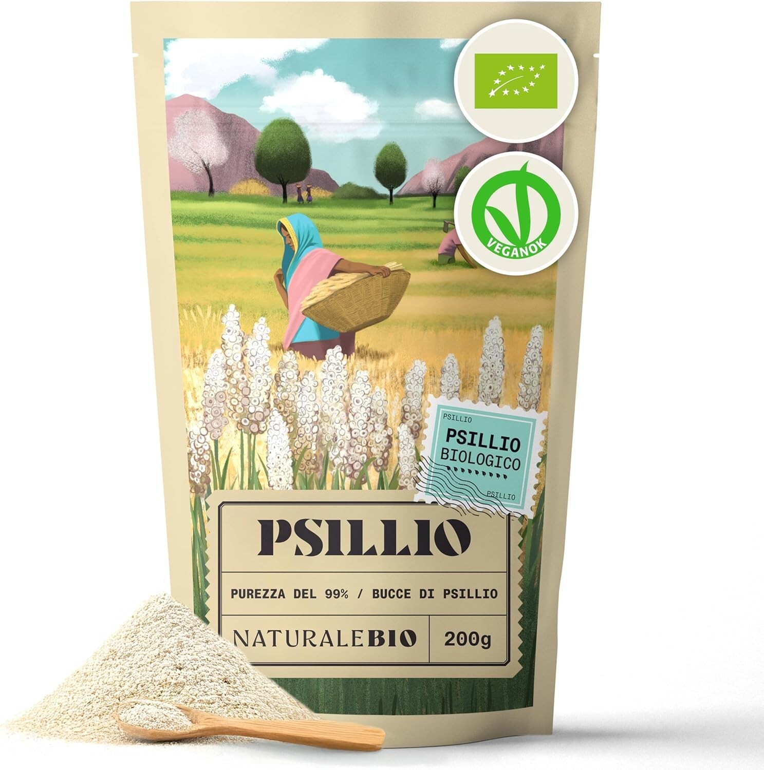 Bucce di Psillio Biologico - Purezza 99% - da 200 g. Psyllium Husk Bio, Naturale
