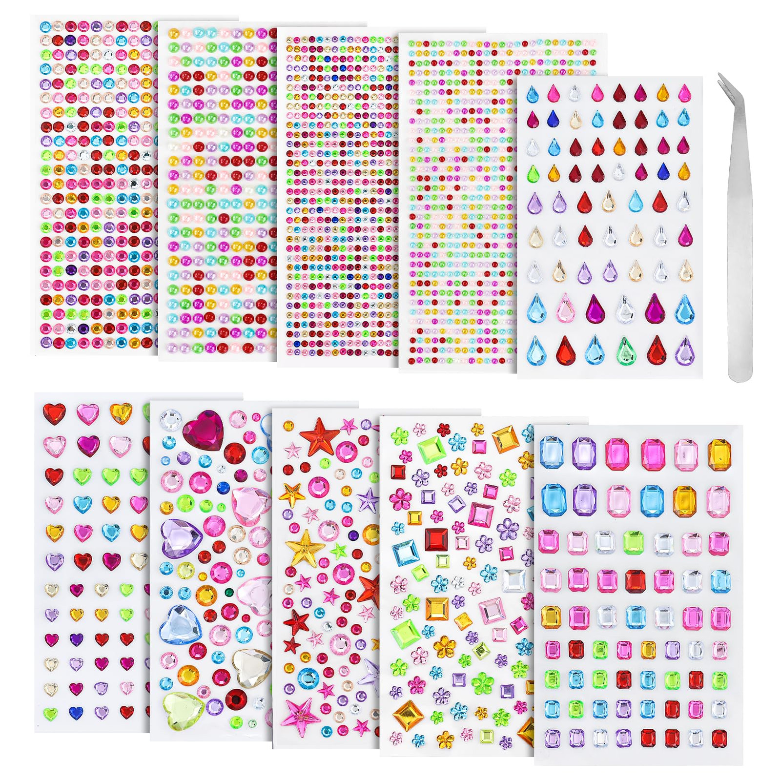 Set di 2929 pietre glitterate autoadesive con 1 pinzette, strass (X5G)