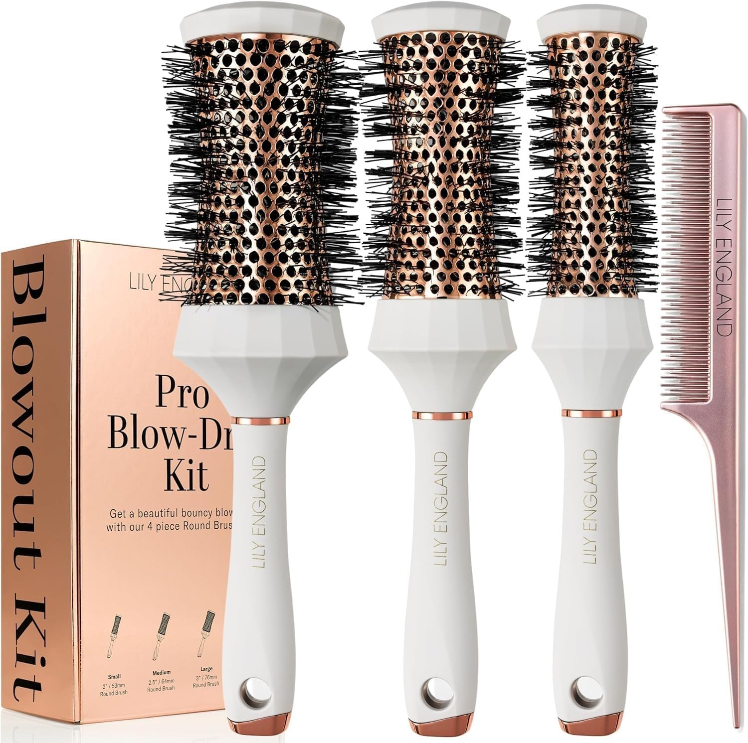 Set Spazzole Rotonde Lily England, Kit Professionale 4 Pezzi per (R3o)