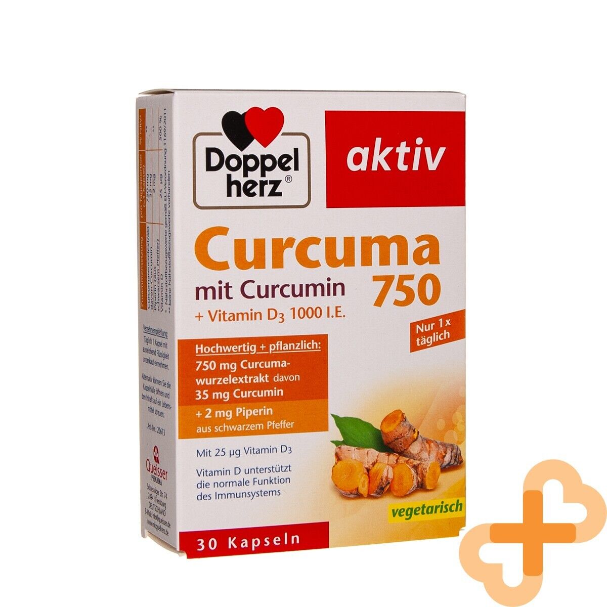 DOPPELHERZ Aktiv Curcuma 750 30 Pillole Vitamina D3 Per Muscolo Salute Immune