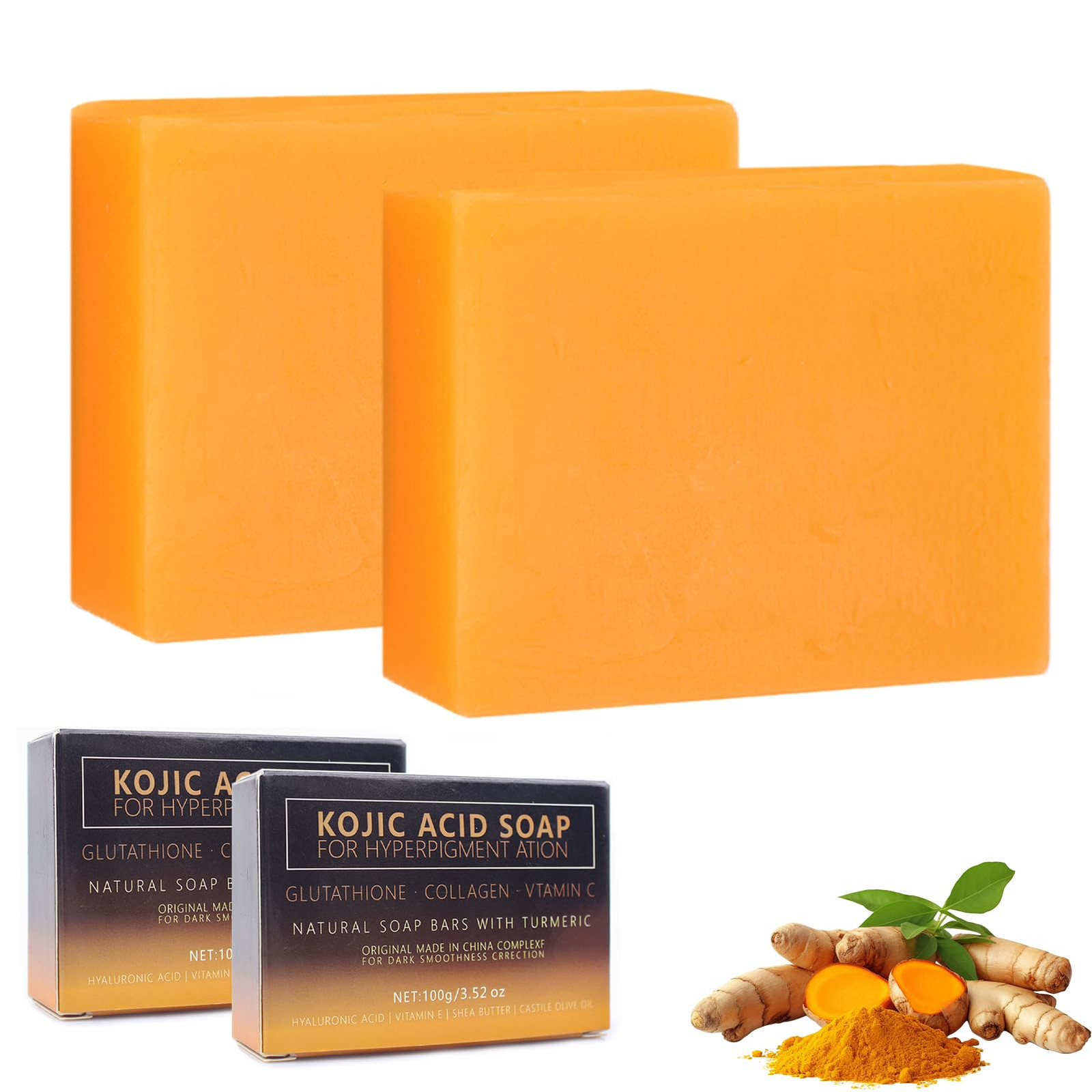 2 Pcs Kojic Acid Soap,Saponetta Alla Curcuma,Sapone da Bagno All'acido (j8h)