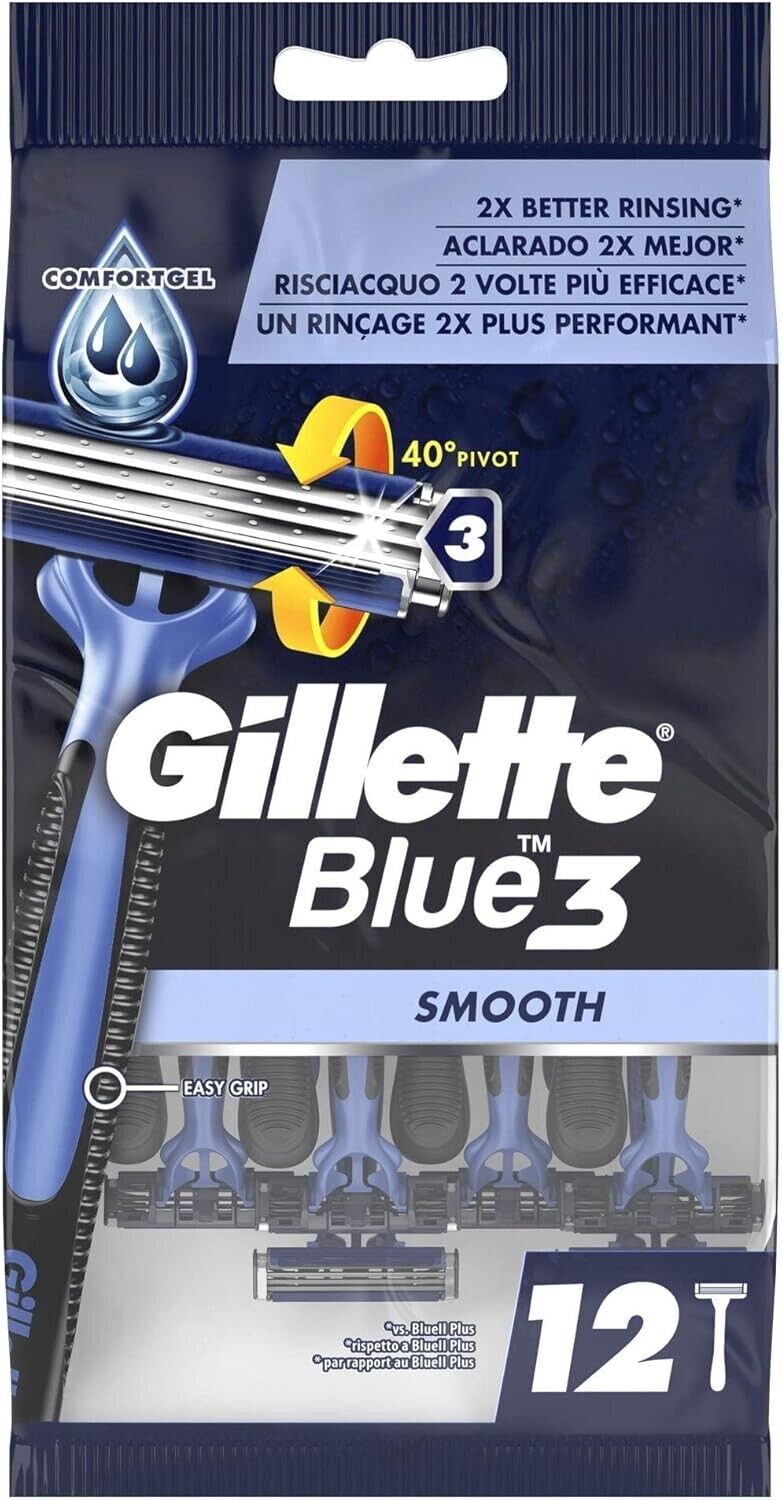 Gillette Blue 3 Smooth, Confezione da 12 Lamette Barba con 3 Lame in...