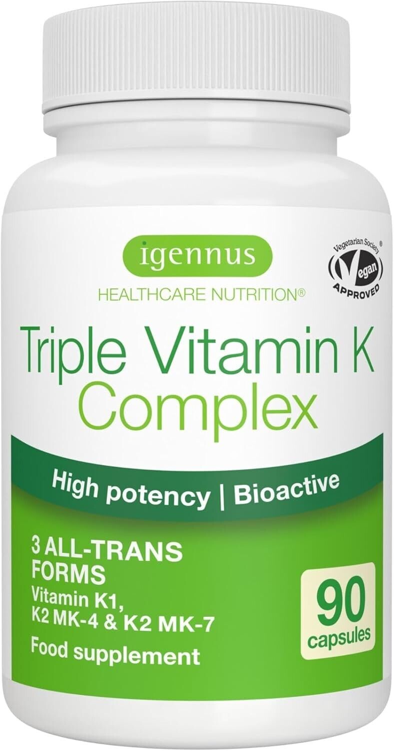 Complesso Triplo di Vitamina K 2700 mcg ad Alto Dosaggio MK-4 & MK-7 K1 , 90 CPS