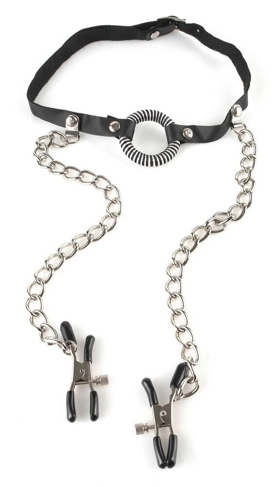 Set gioco BDSM O-Ring Gag with Nipple Clamps Bavaglio per bocca Pinze capezzoli