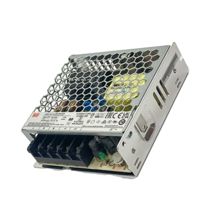 MW MEAN WELL LRS-75-15 Alimentatore Trasformatore 75W 15V 5A IP20 Input 220V e 1
