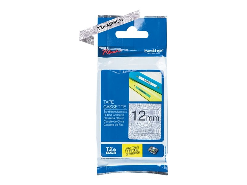 Brother TZE-MPSL31 Nero su argento TZe Grigio Trasferimento termico TZEMPSL31