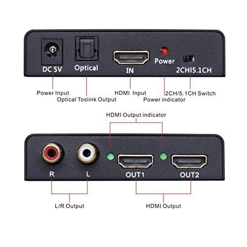*Zs- 4K X 2K 2 LINEE HDMI SPLITTER 1 INPUT 2 OUTPUT CON AUDIO EXTRACTOR OPTICAL