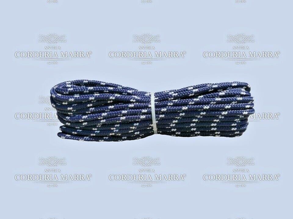 Corda Nautica in PP,mm 8-20 m,Blu Navy/spia Bianca-Antica Corderia Marra ®1896