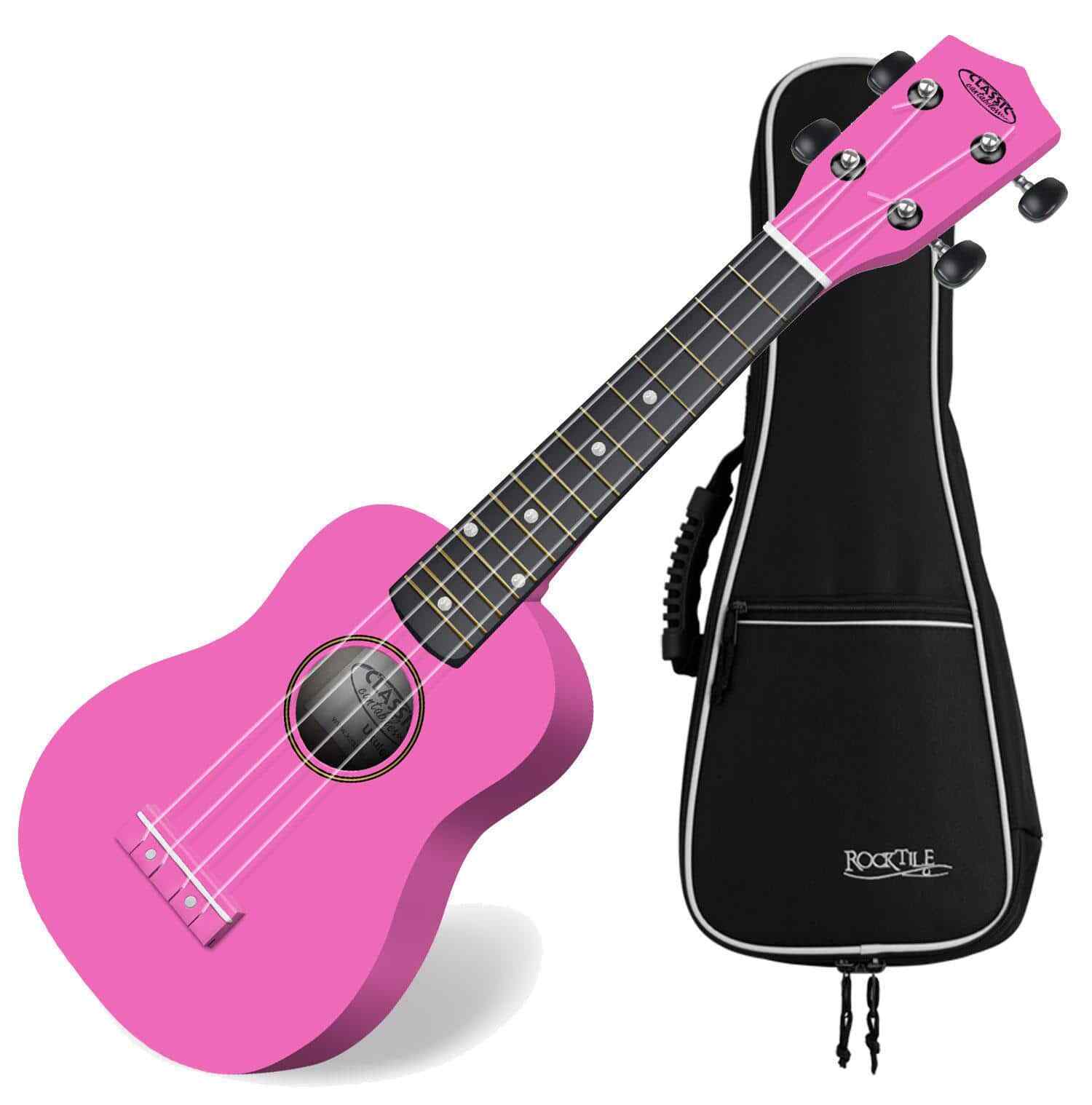 Ukulele Chitarra Hawaii Uke Soprano Acustica 4 Cordas 15 Trastes Custodia Rosa