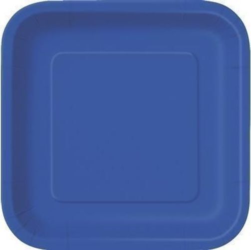 Gadget - Unique Party: 16 Royal Blue 7In Square Plate Sup. Piatto Carta Quadrato