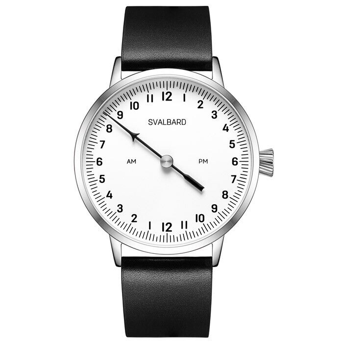 Svalbard MIDWAY AA59 Quarzo Acciaio Bianco Nero Pelle 24h Orologio Uomo