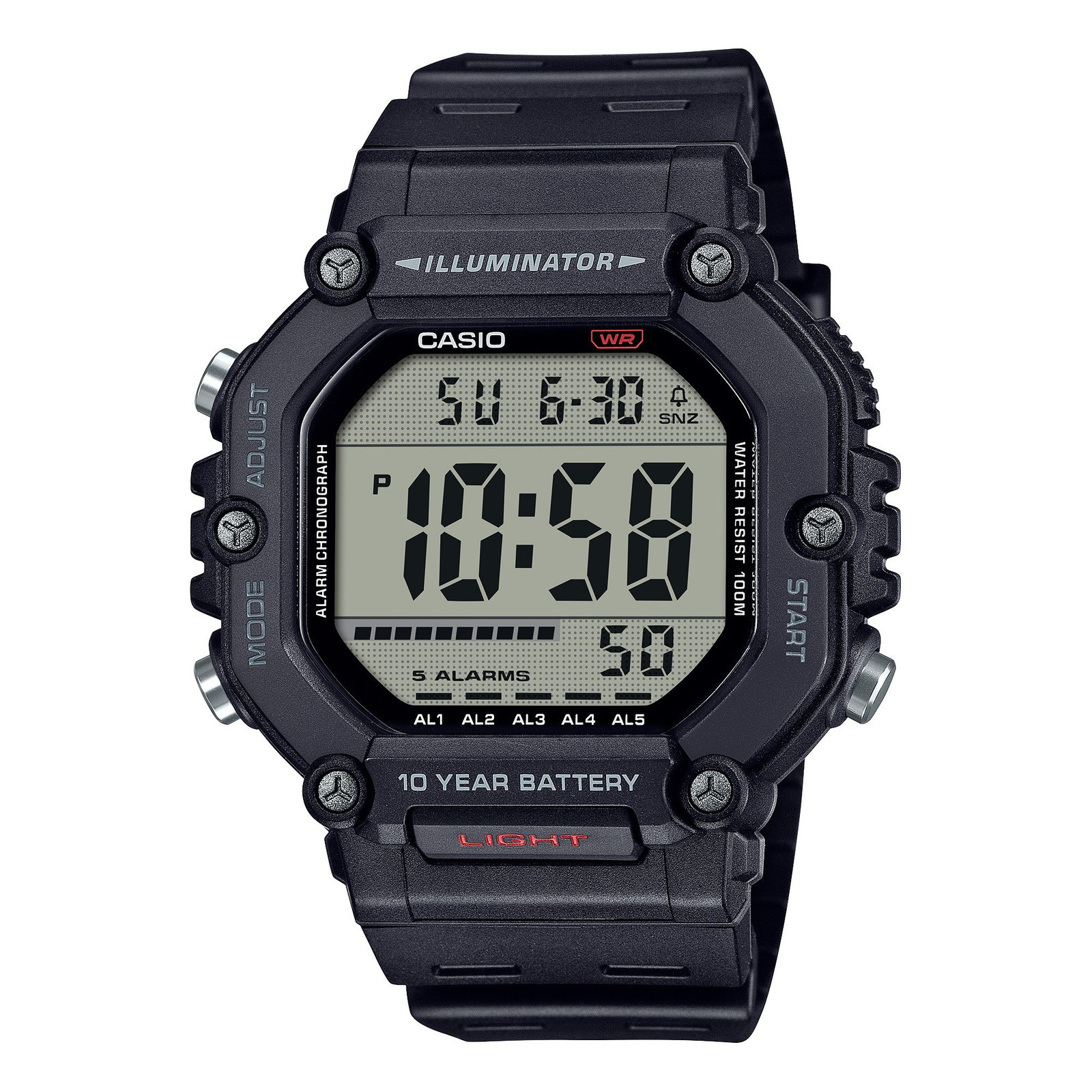 Orologio CASIO AE-1600H-1AVEF Digitale Silicone Nero Chrono Sveglia 100mt