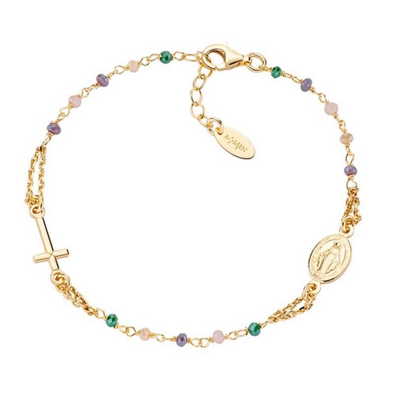 Bracciale rosario donna Amen dorato con cristalli multicolor BRO10GTOVE3