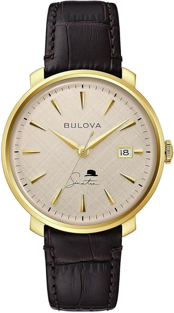 Orologio Bulova Uomo Acciaio Sinatra Cassa oro Cinturino Pelle Marrone _97B2005