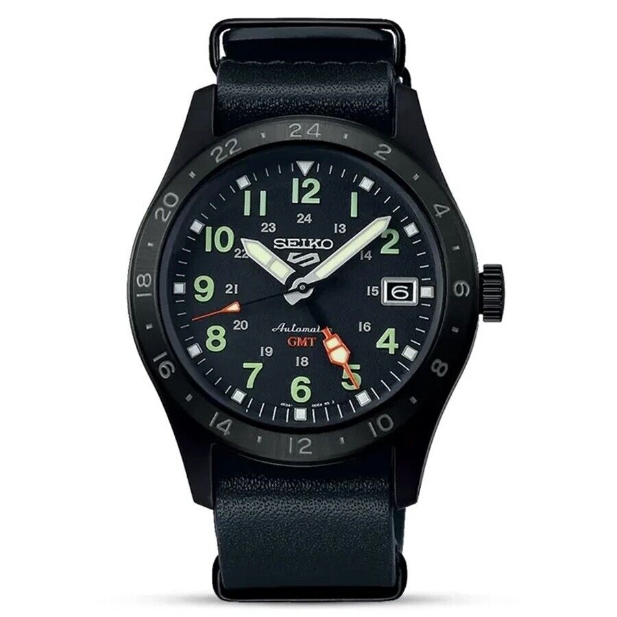 Seiko 5 Sports SSK025K1 Orologio Automatico GMT Bracciale Pelle Quadrante Nero