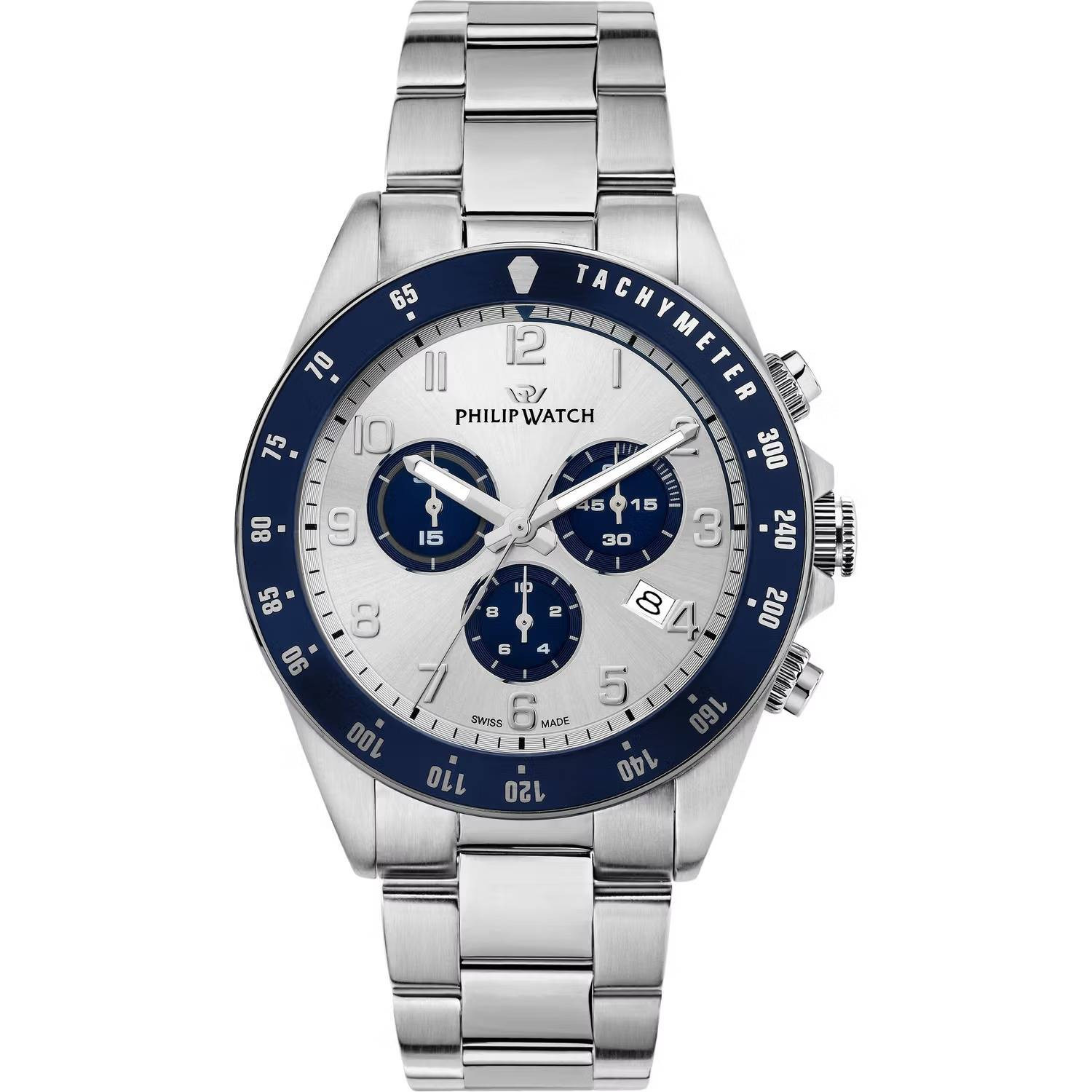 Orologio Philip Watch Caribe R8273607029 Uomo Cronografo Silver Blu 42mm Nuovo