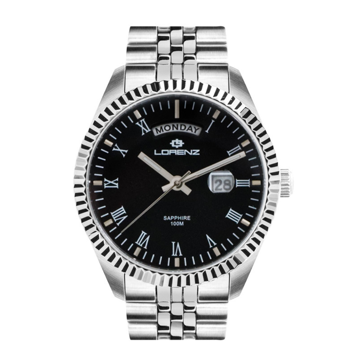 Orologio LORENZ uomo Ginevra day-date acciaio / nero 30119CC